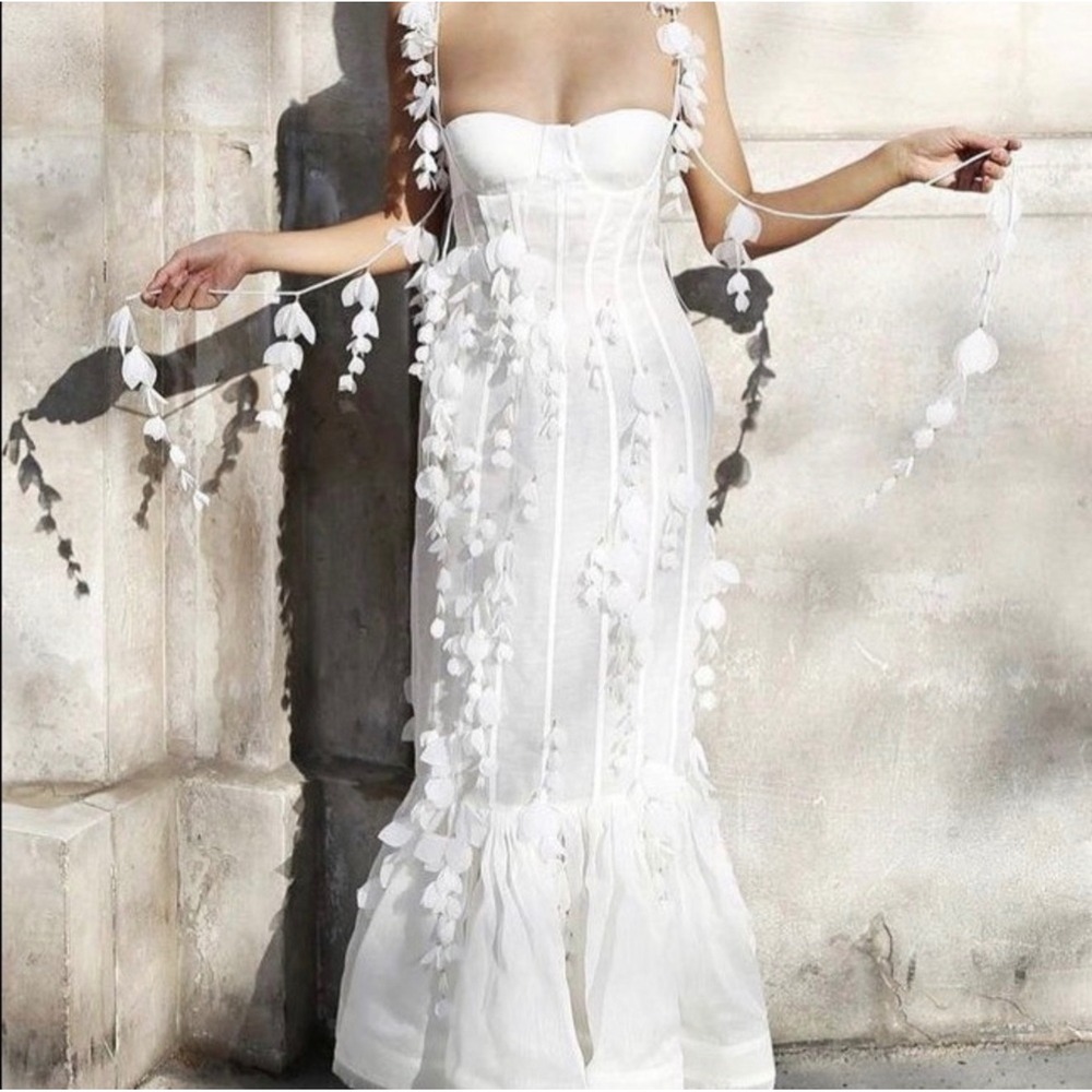 Zimmermann Botanica Petal Appliqué Linen Silk Corset Gown Dress Size 2 (US 6-8) - Picture 16 of 16